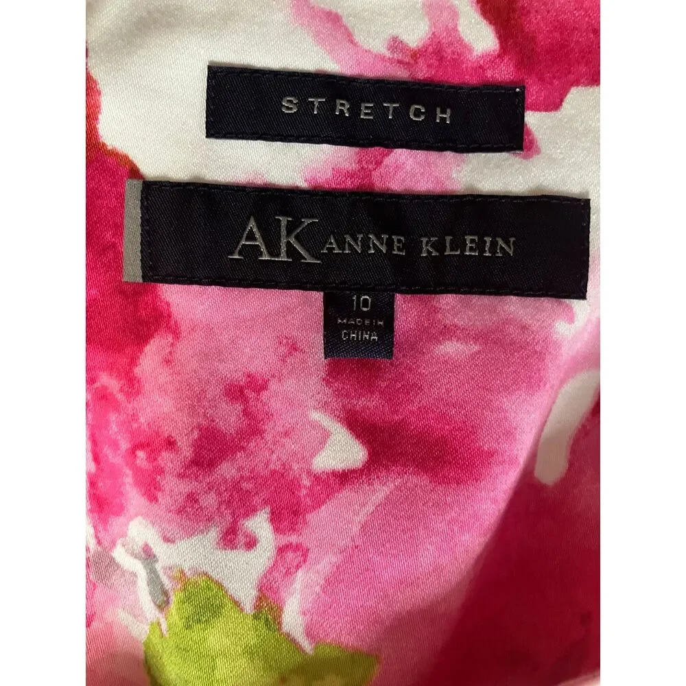 Anne Klein Watercolor Floral Sheath Dress Size 10 - Pink Cotton Stretch - Picture 8 of 9